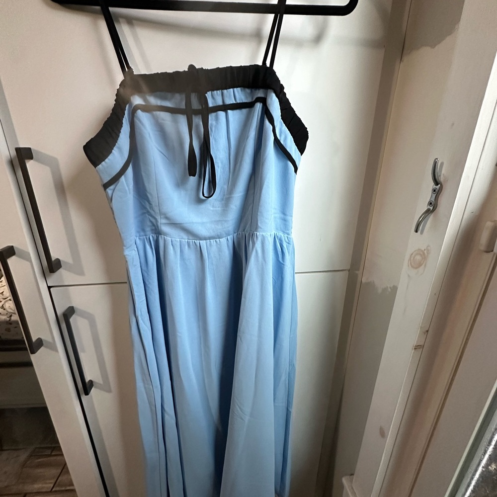 Grace Karin Light Blue and Black Midi Dress
